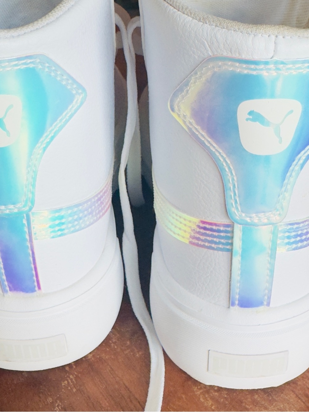 Puma White High-Top Sneakers with Iridescent Tongue Patch - Picture 3 of 6